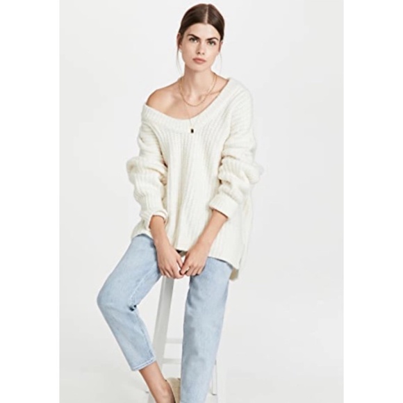 Free People Ivory Cable Knit Drop Shoulder Hi-Lo Oversized Pullover Sz X… - Picture 1 of 16